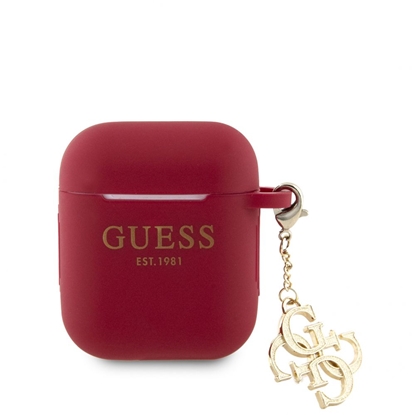Изображение Guess Apple Airpods 1/2 Case Silicone Classic Logo Gold With 4G Charm Magenta