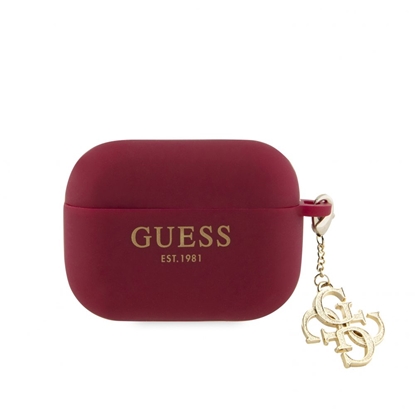 Picture of Guess Apple Airpods Pro Case Silicone Classic Logo Gold With 4G Charm Magenta