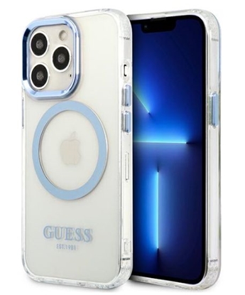 Изображение Guess Apple iPhone 13 Pro Max 6.7 hard case Metal Outline Magsafe Transparent Blue