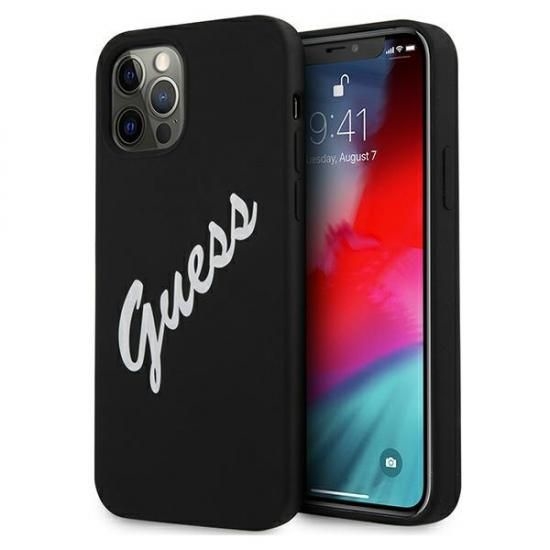 Picture of Guess Apple iPhone 12 Pro Max 6.7'' Vintage White Script Silicone Cover Black
