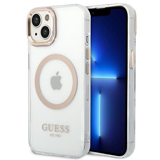 Picture of Guess Guess GUHMP14SHTRMD iPhone 14 6.1 "gold / gold hard case Metal Outline Magsafe