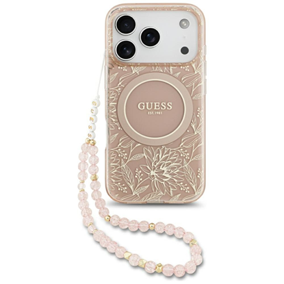 Изображение Guess IML Flowers Allover Strap MagSafe Case for iPhone 17 Pro / Pink