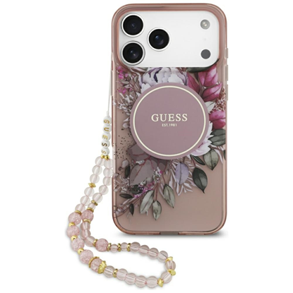 Изображение Guess IML Flowers Strap MagSafe Case for iPhone 17 Pro Max / Pink