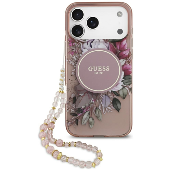 Изображение Guess IML Flowers Strap MagSafe Case for iPhone 17 Pro Max / Pink