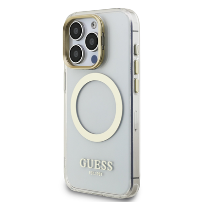 Изображение Guess IML Gold Outline Stand Camera Frame MagSafe Case for Apple iPhone 15 Pro Max