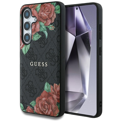 Изображение Guess Leather 4G Flowers Print Metal Classic Logo MagSafe Case for Samsung Galaxy S25