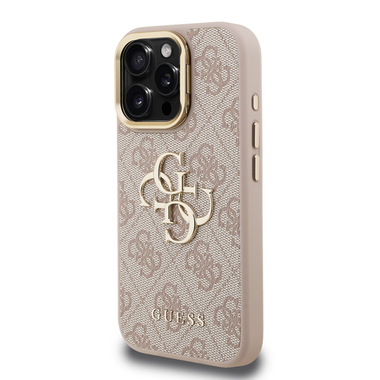Picture of Guess PU 4G Metal Logo Stand Camera Frame Case for iPhone 15 Pro Max / Pink