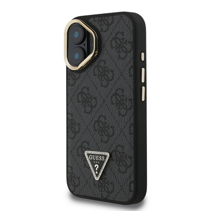 Attēls no Guess PU 4G Strass Triangle Logo Stand Camera Frame MagSafe Case for iPhone 16 / Black