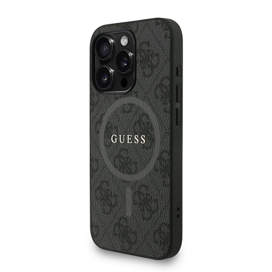 Picture of Guess PU Leather 4G Colored Ring Strap MagSafe Case for iPhone 15 Pro Max / Black