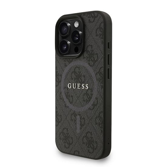 Picture of Guess PU Leather 4G Colored Ring Strap MagSafe Case for iPhone 16 Pro / Black