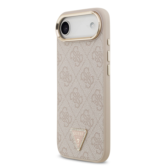 Picture of Guess PU Leather 4G Strass Triangle Logo Gold Frame MagSafe Case for iPhone Air / Pink