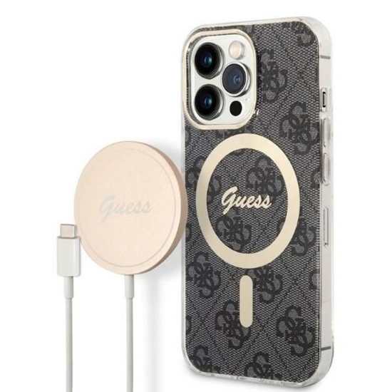Изображение Guess Set Guess GUBPP13LH4EACSK Case+ Charger iPhone 13 Pro black/black hard case 4G Print MagSafe