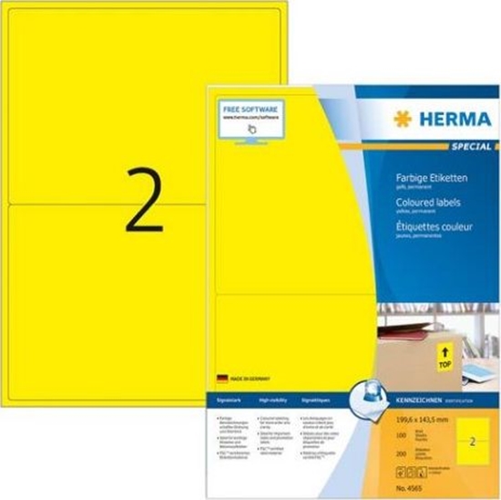 Picture of Herma Kolorowe etykiety A4, 199,6 x 143,5 mm, óty, trwaa przyczepno - 4565