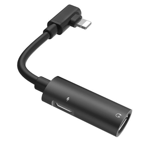 Изображение Hoco Dual Lightning Cable Audio Converter To Lightning Headset Plug + Lightning Charger Plug Juodas Black