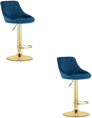 Picture of Hoker tapicerowany kuchenny granatowy ze zot baz 2 szt do wyspy bar