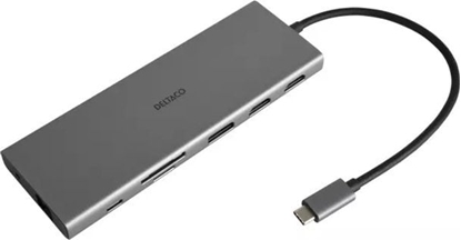 Picture of HUB USB Deltaco 12-in-1 USB-C jungi stotel DELTACO, Triple display, 4K UHD 60 Hz, PD 85 W, silver / USBC-HDMI27 / 1902422