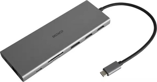 Picture of HUB USB Deltaco 12-in-1 USB-C jungi stotel DELTACO, Triple display, 4K UHD 60 Hz, PD 85 W, silver / USBC-HDMI27 / 1902422