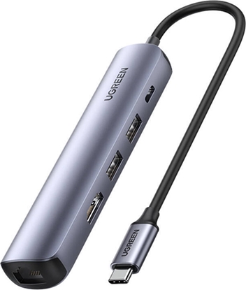 Attēls no HUB USB Ugreen Hub / Adapter Ugreen Revodok CM418 USB-C do 2x USB, HDMI 4K 30 Hz, RJ45 1Gbps, PD 100W (szary)