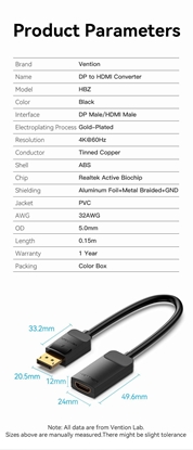 Picture of I/O CONVERTER DP TO HDMI/0.15M HBZBB VENTION