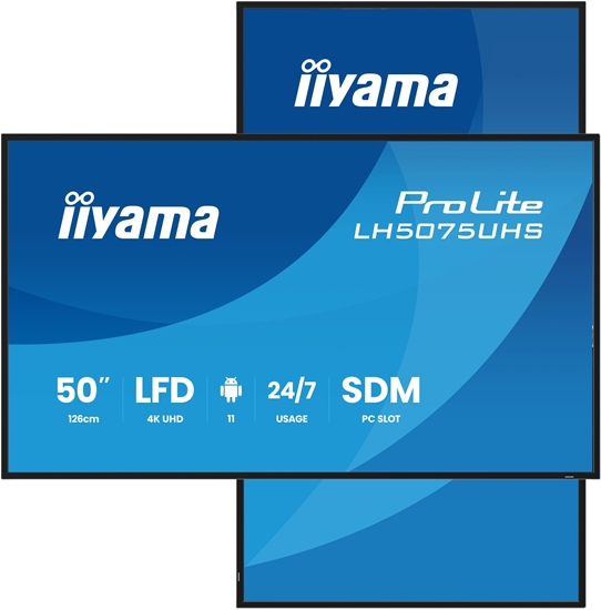 Picture of IIYAMA LH5075UHS-B2AG 127cm 50Zoll 3840x2160 UHD VA panel Haze 25perc 500cd/m2 Landscape and Portrait Signal FailOver Speakers