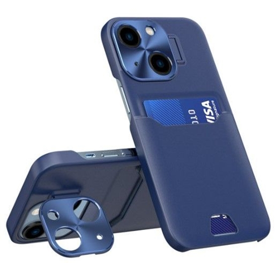 Изображение iLike Apple iPhone 14 Leather Stand Case card wallet with stand Blue