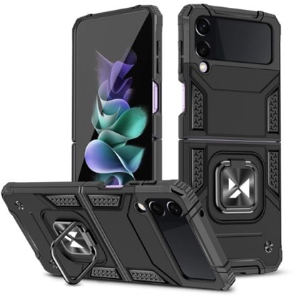 Picture of iLike Samsung Galaxy Z Flip 3 Ring Armor tough hybrid case cover + magnetic holder Black