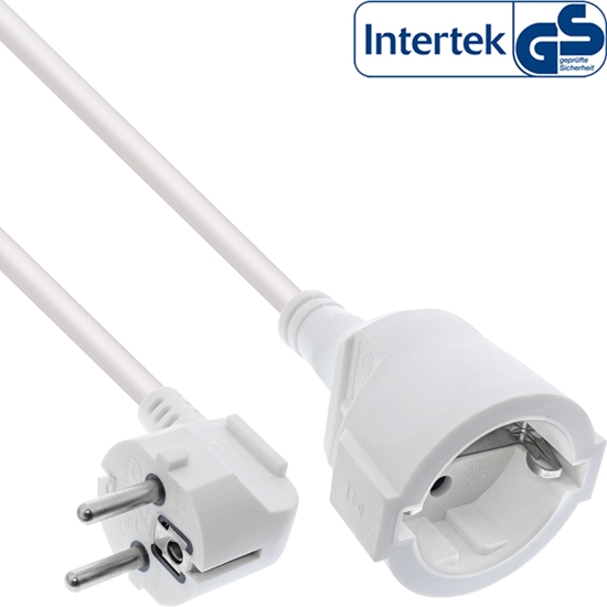 Picture of InLine® Strom-Verlängerung Schutzkontakt Stecker gewinkelt / Buchse, weiß, 1m