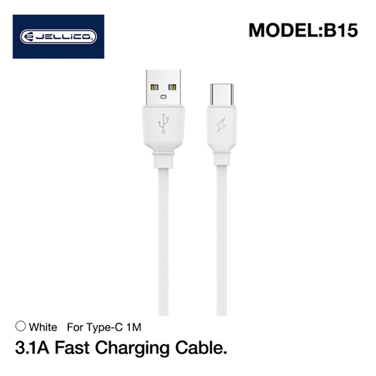 Изображение Jellico B15 Durable-Soft Universal USB-C to USB Data & Fast 3.1A Charger Cable 1m White