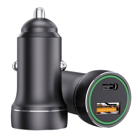 Изображение Jellico F4 20W Aluminum Dual Port Car Fast Adaptive Charger USB QC 18W + PD USB-C 20W Black