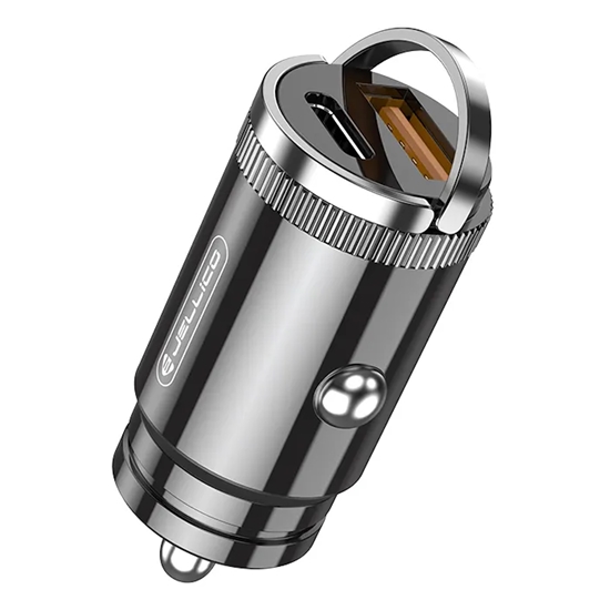 Picture of Jellico F7 30W Zinc Alloy Dual Port Car Fast Adaptive Charger USB QC 27W + PD USB-C 30W Black