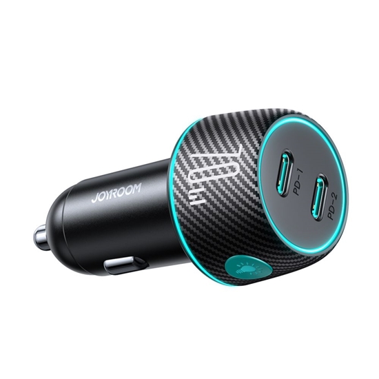 Picture of Joyroom 2x USB C 70W car charger with LED backlight Black
