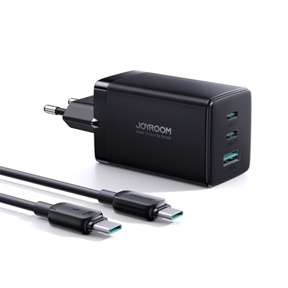Attēls no Joyroom Joyroom fast GaN charger 65W USB-A, 2x USB-C black + USB-C - USB-C cable 100W 1.2m (TCG01)