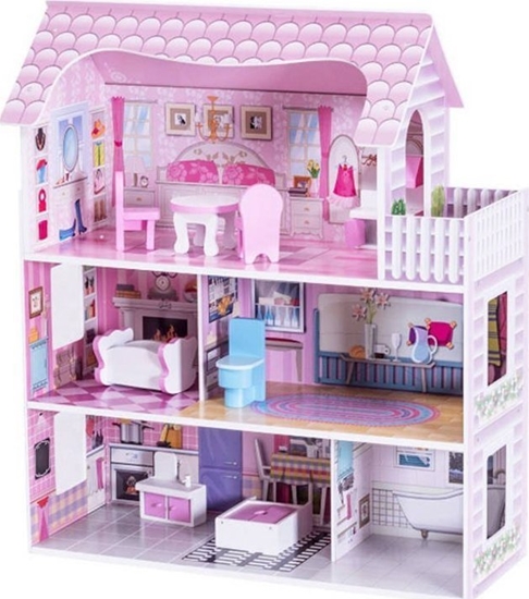 Изображение Jokomisiada Domek drewniany dla lalek meble wiato led ZA4130