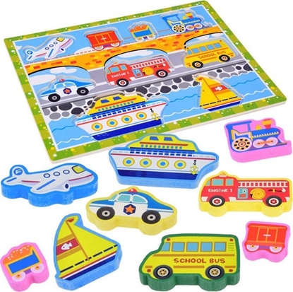 Picture of Jokomisiada Drewniana ukadanka puzzle transport pojazdy 9ele dopasuj ksztaty ZA5257
