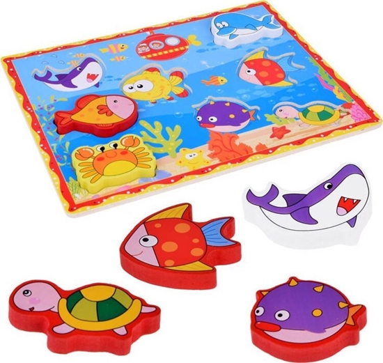 Изображение Jokomisiada Puzzle drewniane ukadanka rybki podwodny wiat 8 ele ZA5254