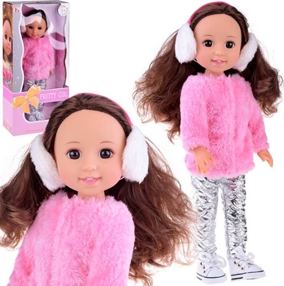 Picture of Jokomisiada Urocza Lalka 38 cm Róowe futerko i nauszniki zimowe ubranie ZA4767