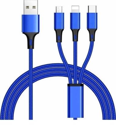 Picture of Kabel USB PremiumCord USB-A - USB-C + microUSB + Lightning 1.2 m Niebieski (ku31pow01)