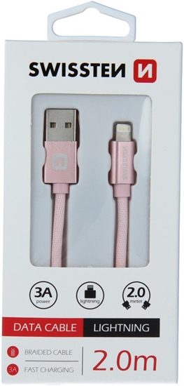 Изображение Kabel USB Swissten USB-A - Lightning 2 m Róowy (8595217455733)