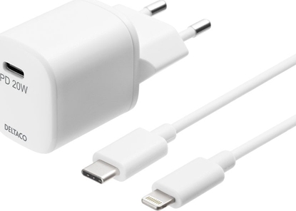 Изображение Kabel zasilajcy Deltaco USB sieninis kroviklis, USB-C, PD 20 W, 1 m C - Lightning USBC-AC141