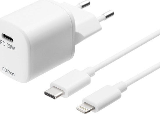 Изображение Kabel zasilajcy Deltaco USB sieninis kroviklis, USB-C, PD 20 W, 1 m C - Lightning USBC-AC141
