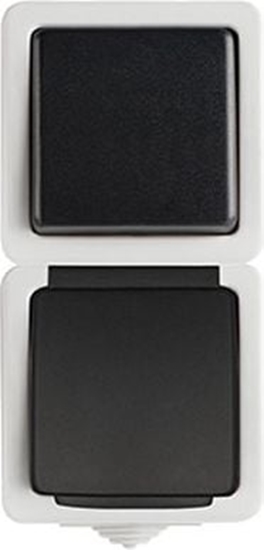 Picture of Kanlux TEKNO cznik jednobiegunowy + gniazdo francuskie z ochron styków pionowy rubowy 10AX/16A 250V czarne (25361)