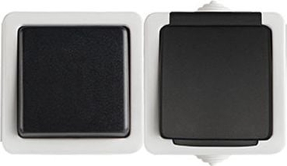 Attēls no Kanlux TEKNO cznik jednobiegunowy + gniazdo francuskie z ochron styków rubowy 10AX/16A 250V czarne (25358)