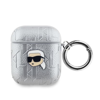 Изображение Karl Lagerfeld - Karl Lagerfeld PU Embossed Karl Head Case for AirPods 1/2 Silver