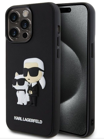 Picture of Karl Lagerfeld Apple iPhone 15 Pro Max Rubber Karl and Choupette Case Black