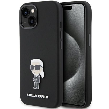 Attēls no Karl Lagerfeld Apple Karl Lagerfeld Silicone Ikonik Metal Pin case for iPhone 15 - black