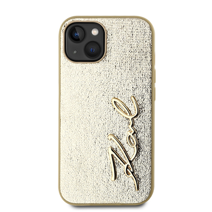Изображение Karl Lagerfeld Wrinkled PU Signature Logo Case for iPhone 15 / Gold