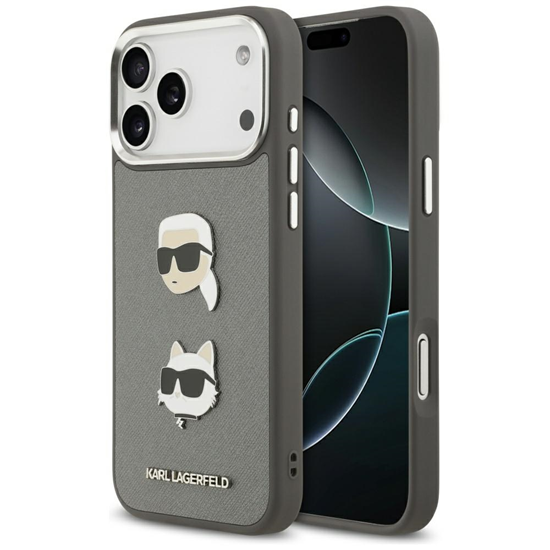 Picture of Karl Lagerfeld FW Grained Karl & Choupette Heads Pins & Logo Case for iPhone 17 Pro Max Gray