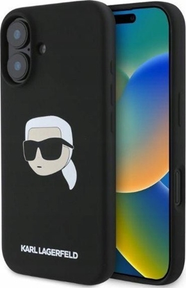 Attēls no Karl Lagerfeld KARL LAGERFELD futera do IPHONE 16 kompatybilny z MagSafe KLHMP16SSKHPPLK (Sil KL Head Print) czarny