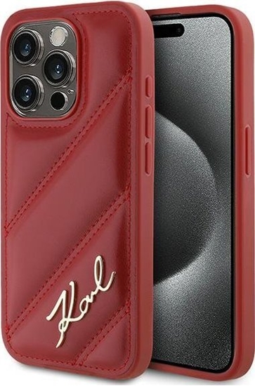 Picture of Karl Lagerfeld KLHCP15XPQDSMGR iPhone 15 Pro Max 6.7" czerwony/red hardcase Diagonal Quilted Script