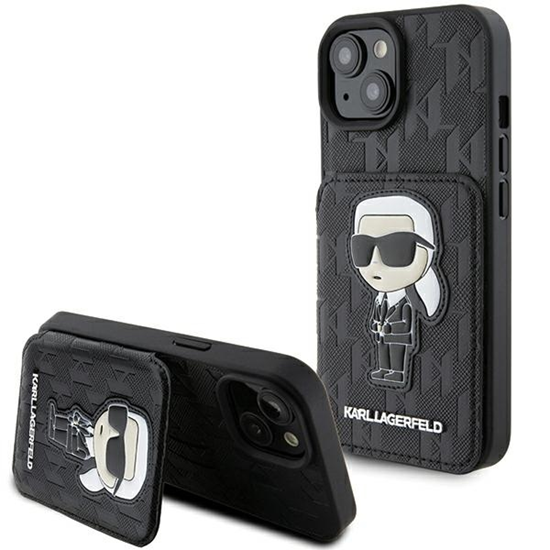 Picture of Karl Lagerfeld Saffiano Cardslots and Stand Monogram Ikonik Back Case for Apple iPhone 15